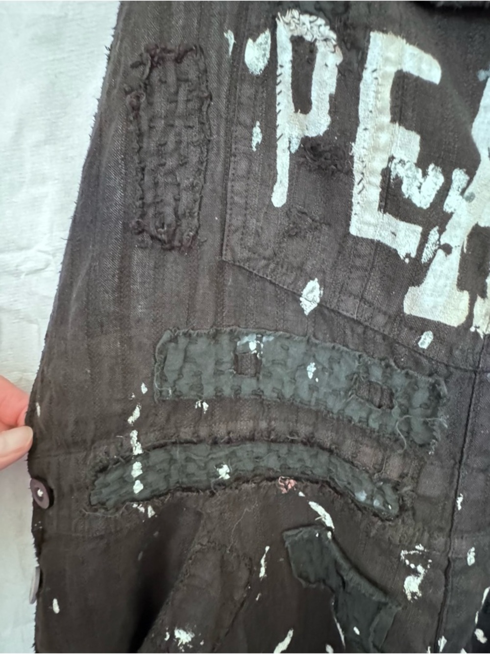 Magnolia Pearl Black Overalls with 'PEACE' Graphic and White Paint Splatter - Picture 9 of 16